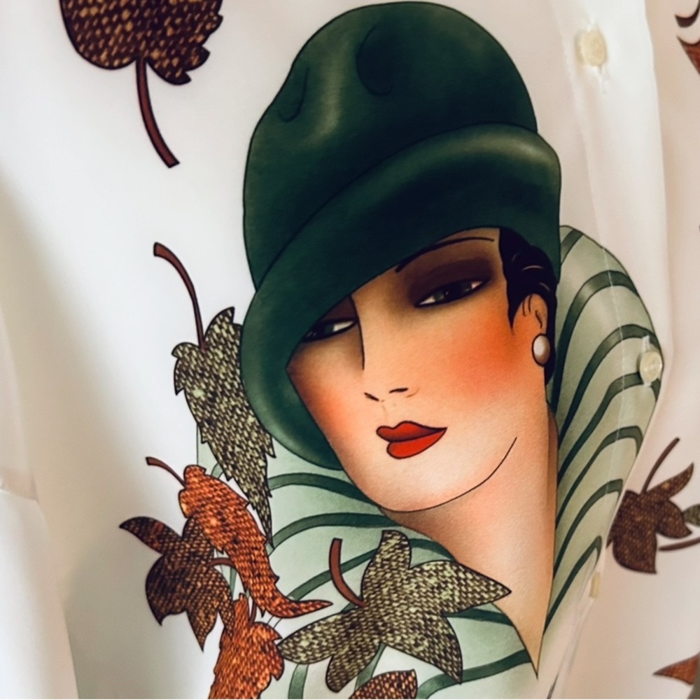 Stunning Autumn DEFENSE B’AFFICHER Blouse Leaf Medium Fall Shirt Top Vintage 90s - Picture 9 of 16